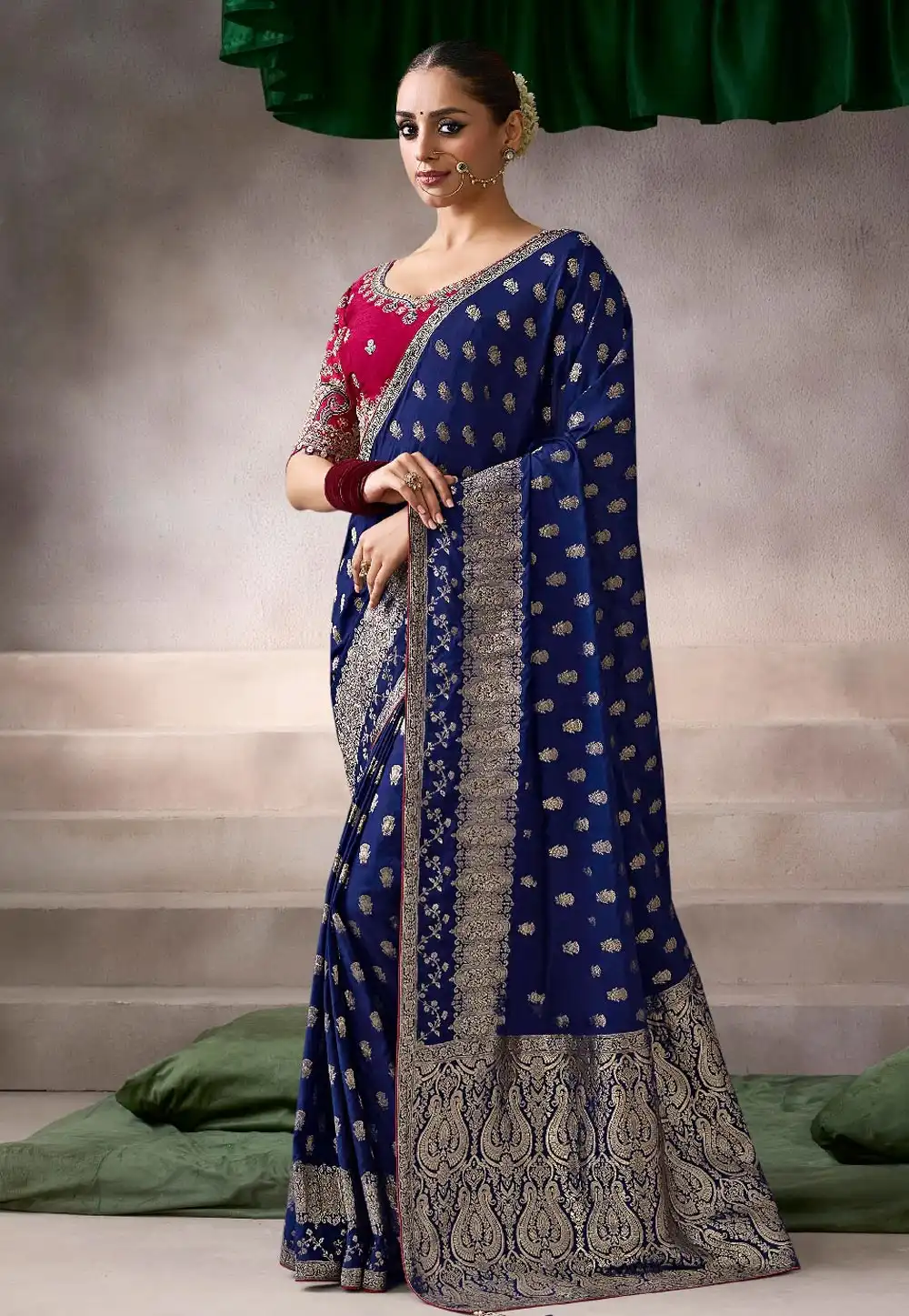 Navy Blue Crepe Saree With Blouse 320172