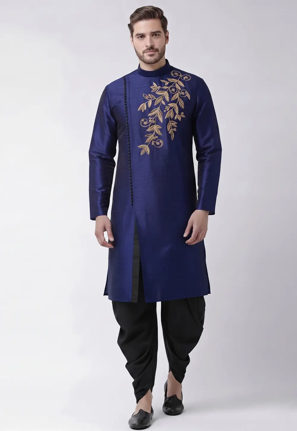 Navy Blue Dupion Silk Dhoti Kurta 331957