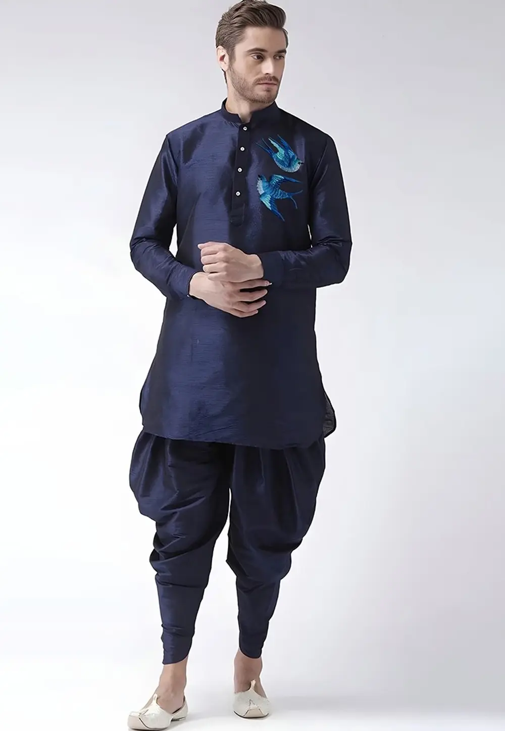 Navy Blue Dupion Silk Dhoti Kurta 331972