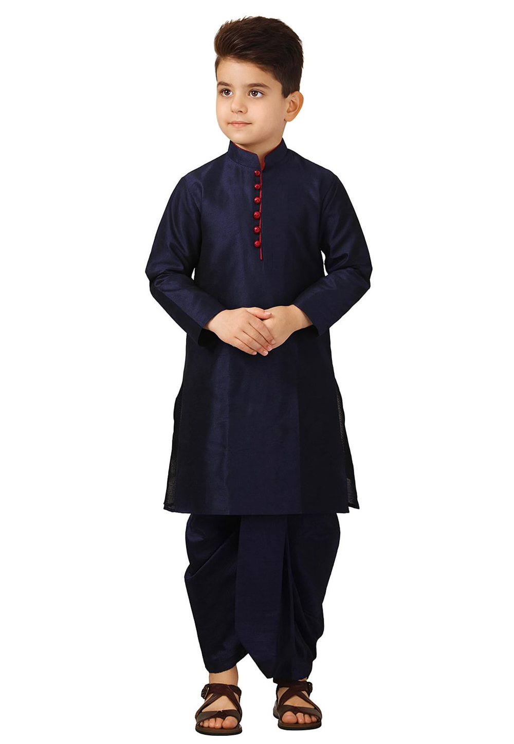 Navy Blue Dupion Silk Kids Dhoti Kurta 321235
