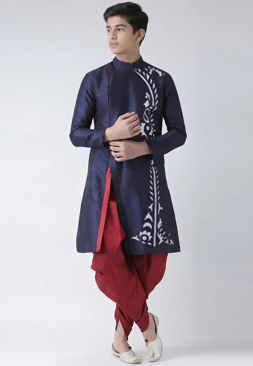 Navy Blue Dupion Silk Kids Dhoti Kurta 329302