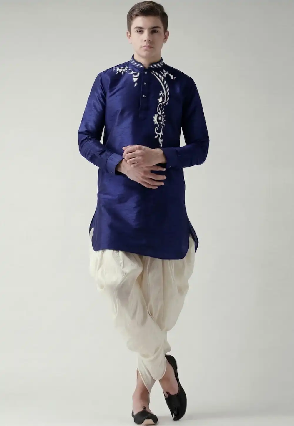 Navy Blue Dupion Silk Kids Dhoti Kurta 329326