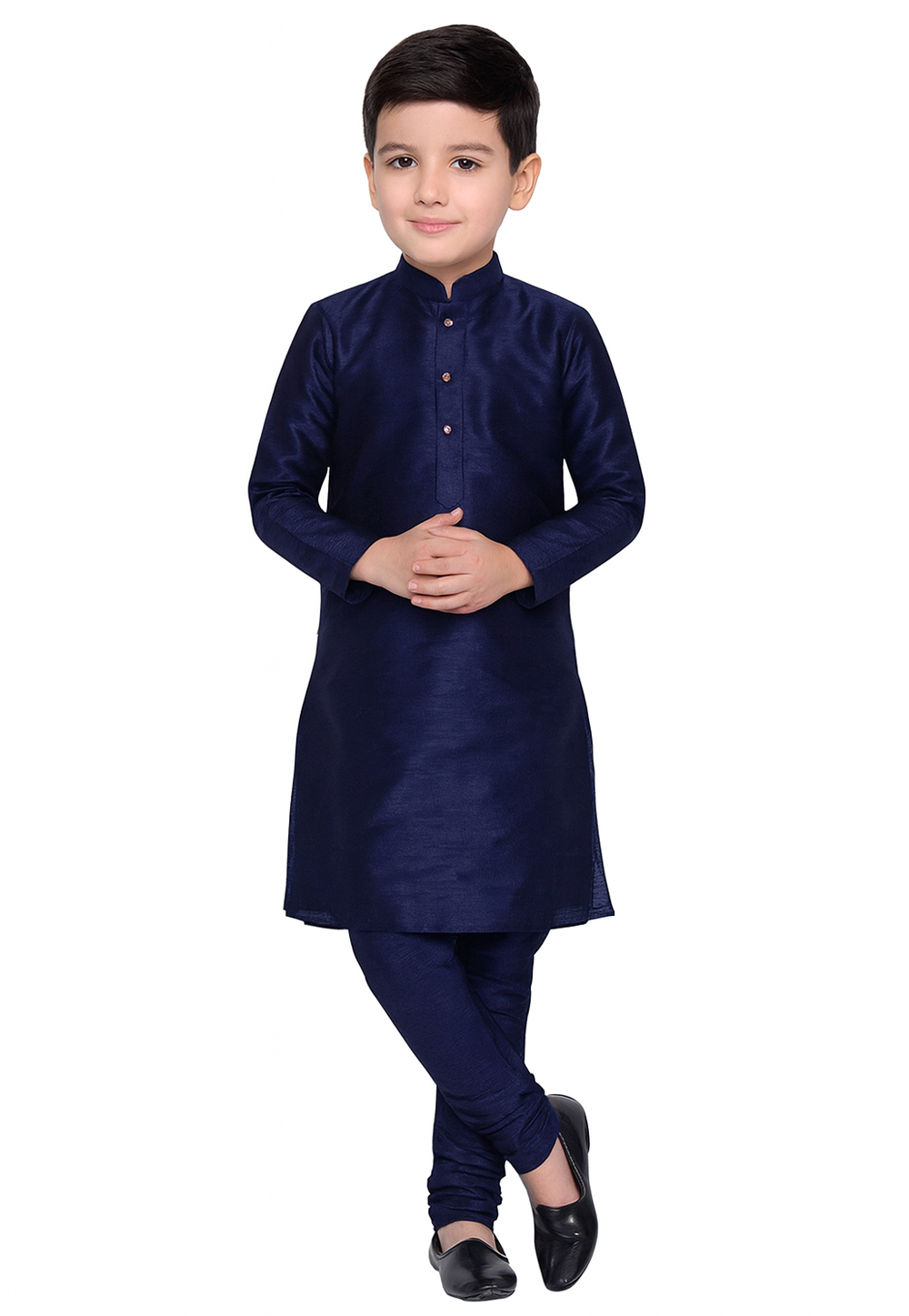 Navy Blue Dupion Silk Kids Kurta Pajama 320837