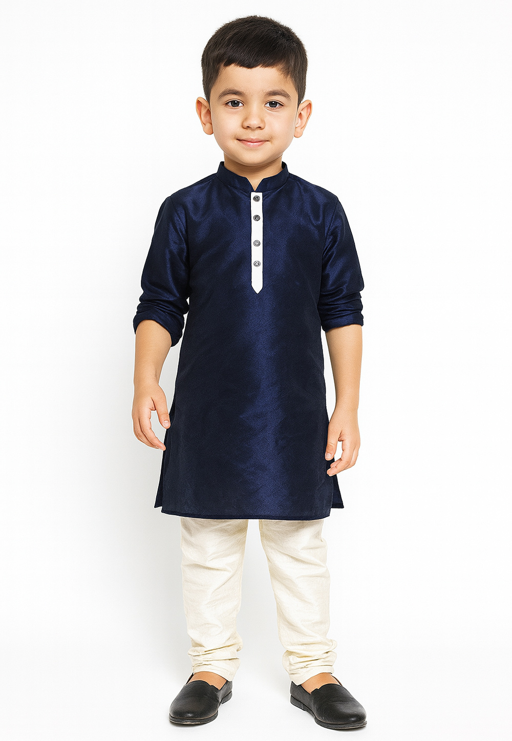 Navy Blue Dupion Silk Kids Kurta Pajama 320857