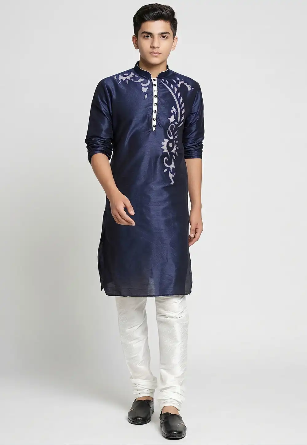 Navy Blue Dupion Silk Kids Kurta Pajama 329322