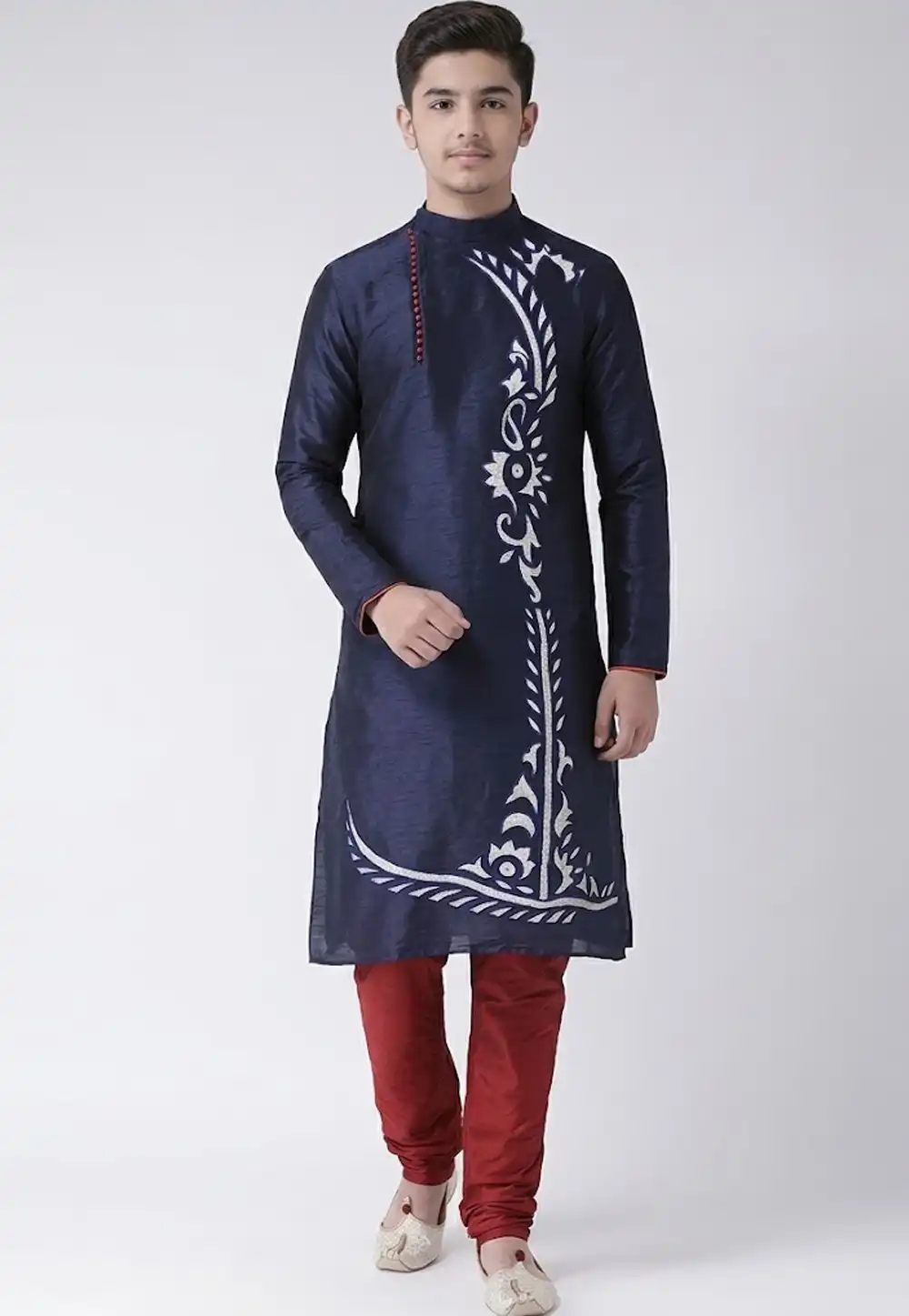 Navy Blue Dupion Silk Kids Kurta Pajama 329309