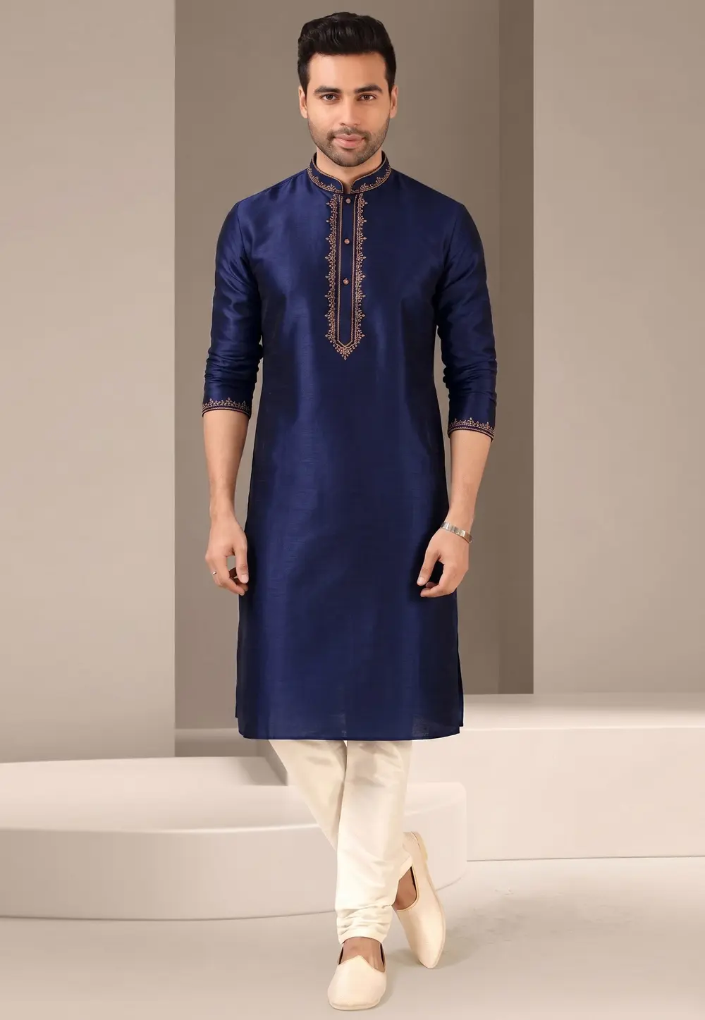 Navy Blue Dupion Silk Kurta Pajama 331933