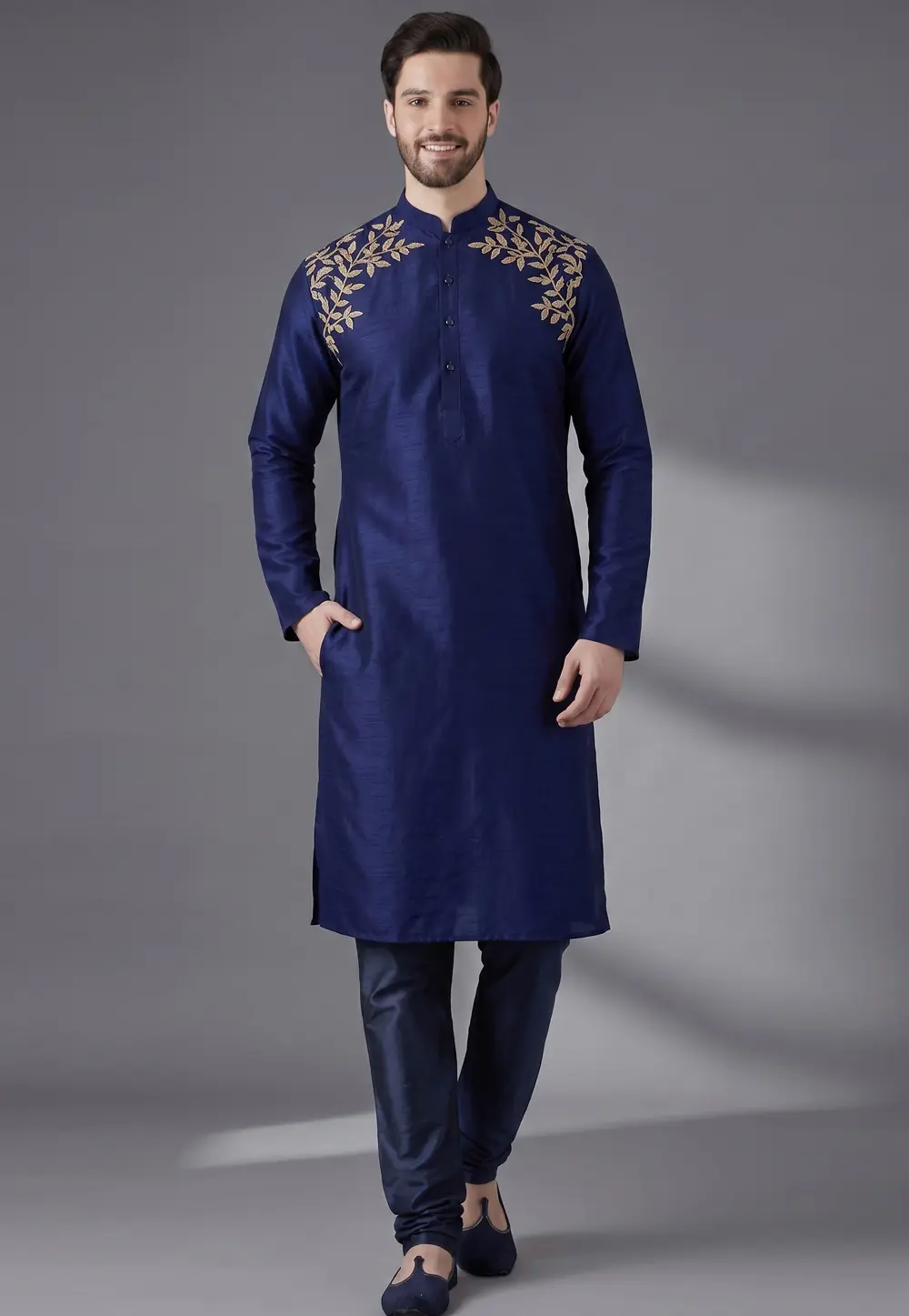 Navy Blue Dupion Silk Kurta Pajama 331938