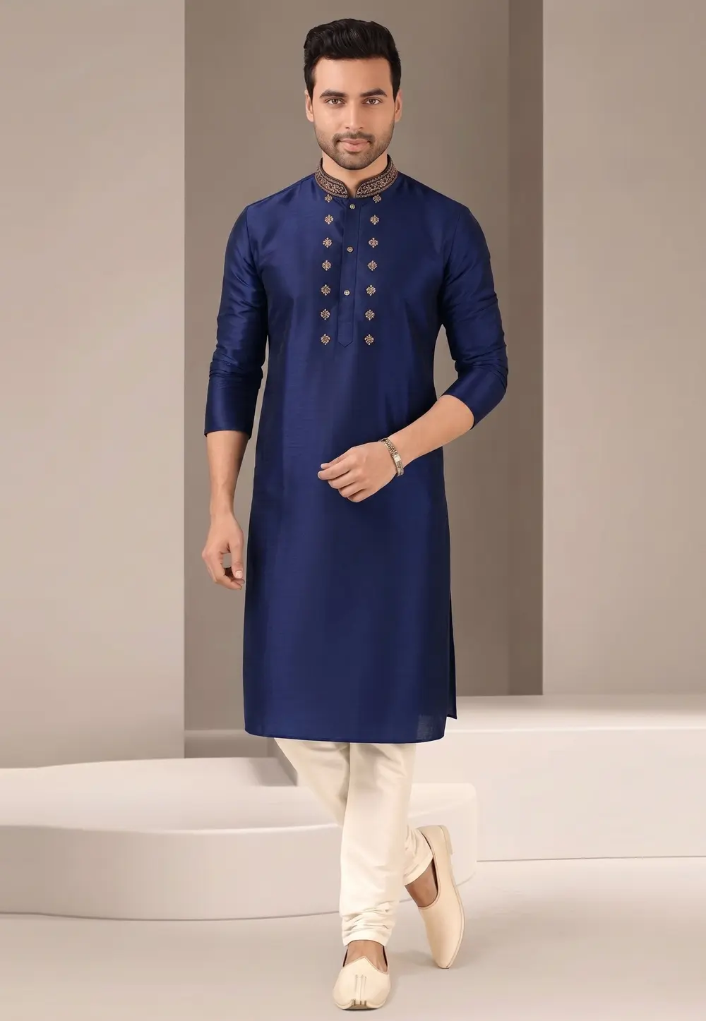 Navy Blue Dupion Silk Kurta Pajama 331951