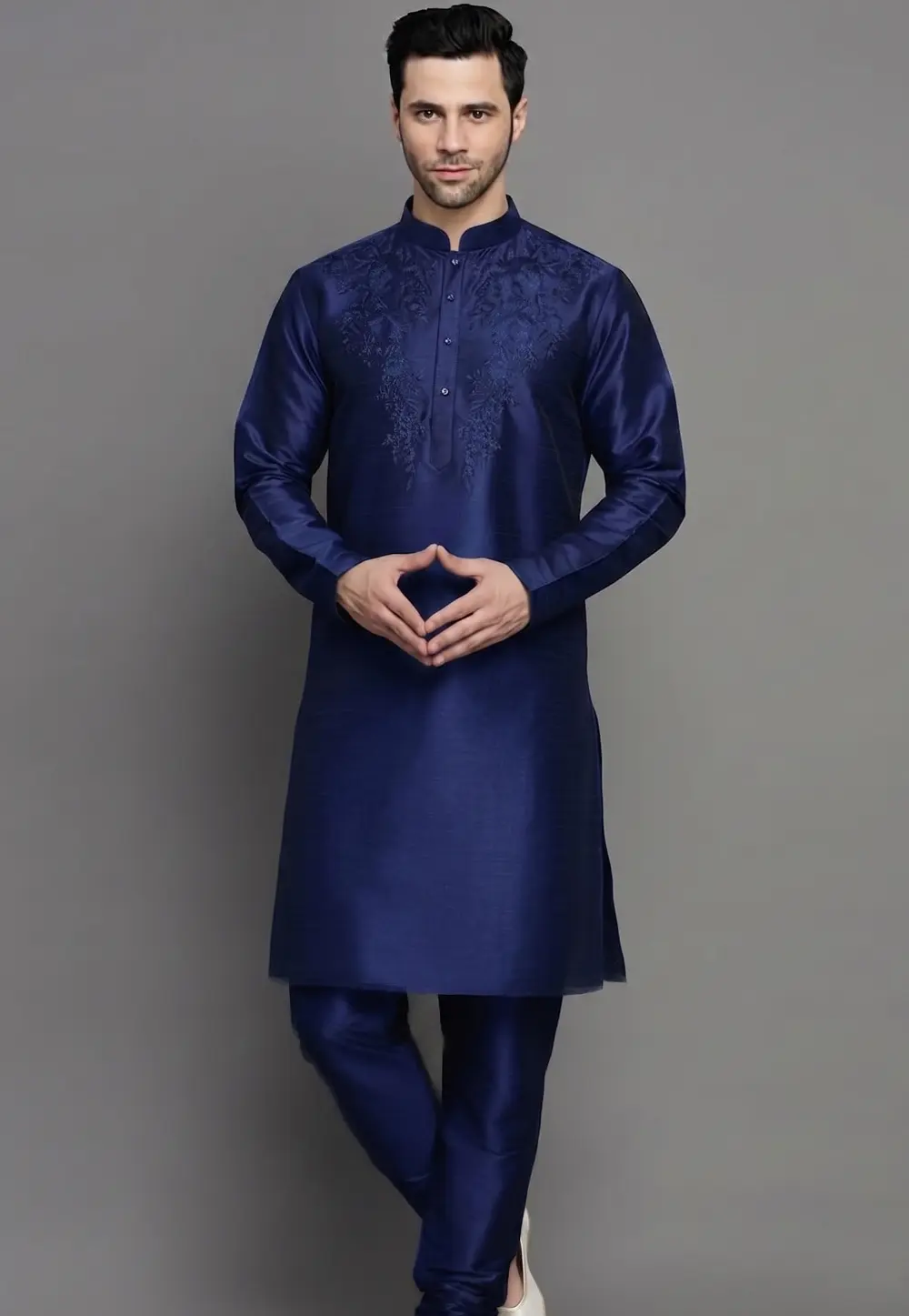 Navy Blue Dupion Silk Kurta Pajama 331962