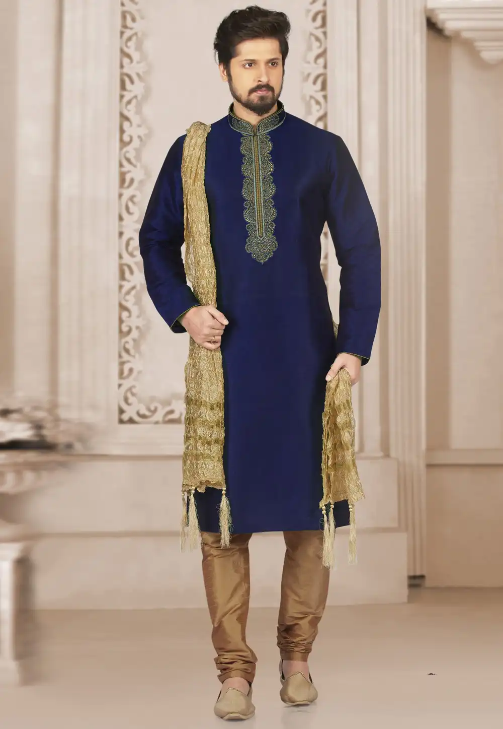 Navy Blue Dupion Silk Kurta Pajama 309963