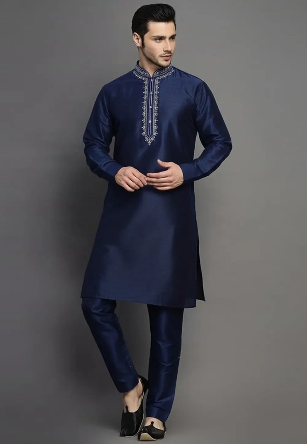 Navy Blue Dupion Silk Kurta Pajama 331971