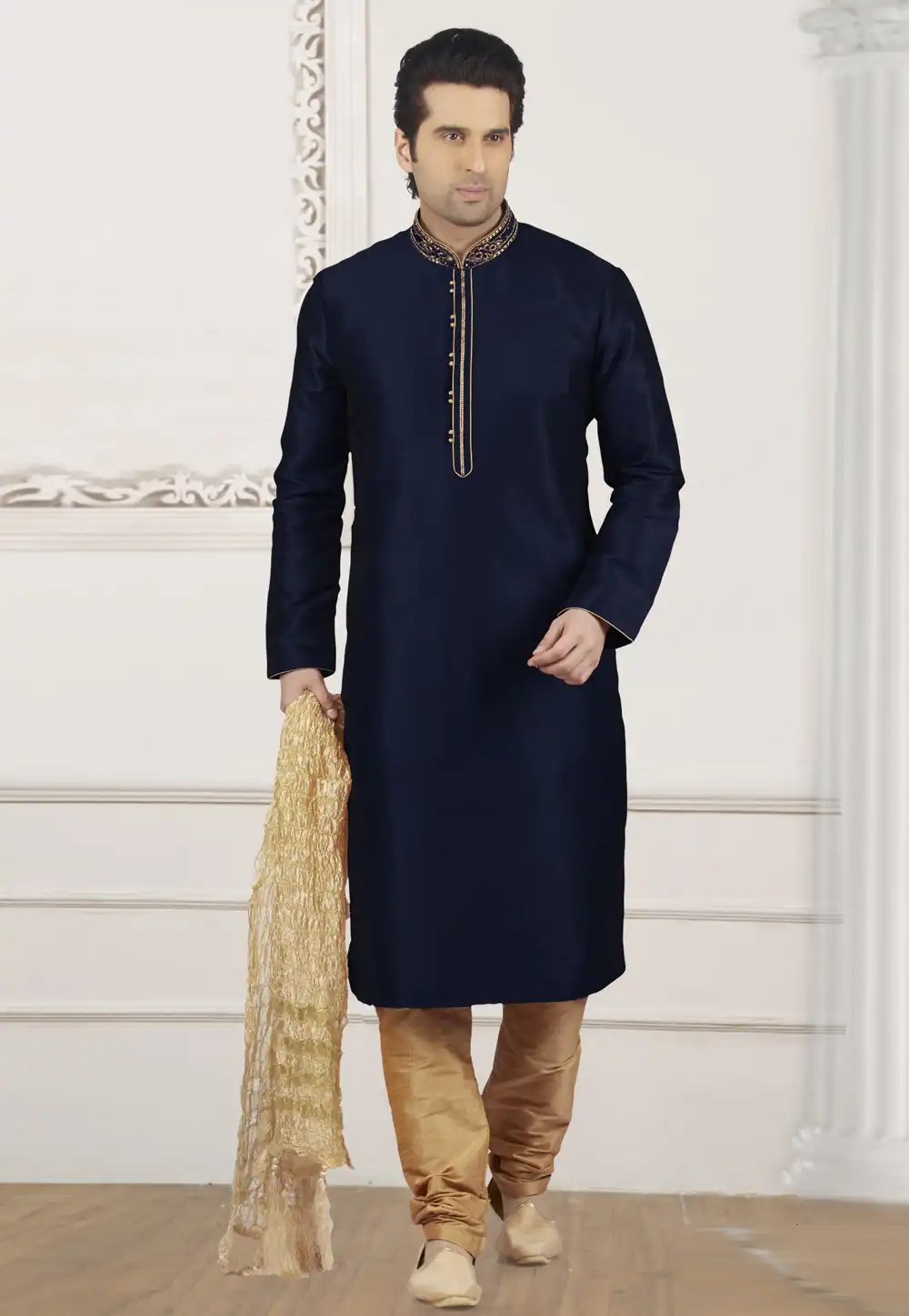 Navy Blue Dupion Silk Kurta Pajama 309968
