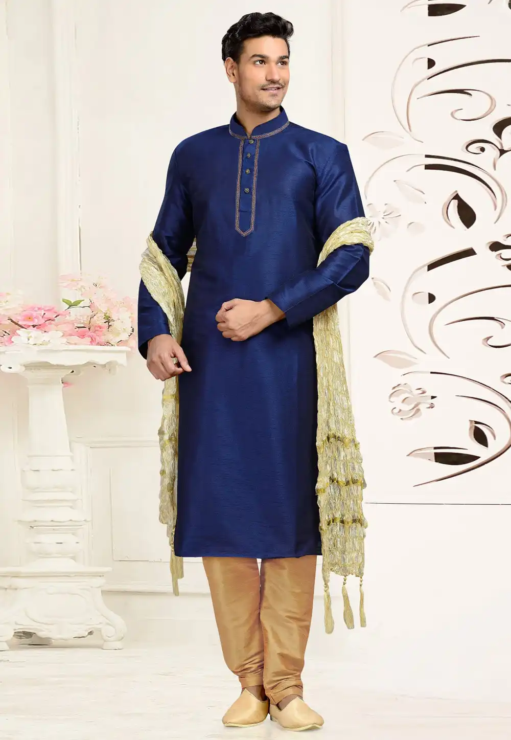 Navy Blue Dupion Silk Kurta Pajama 310784