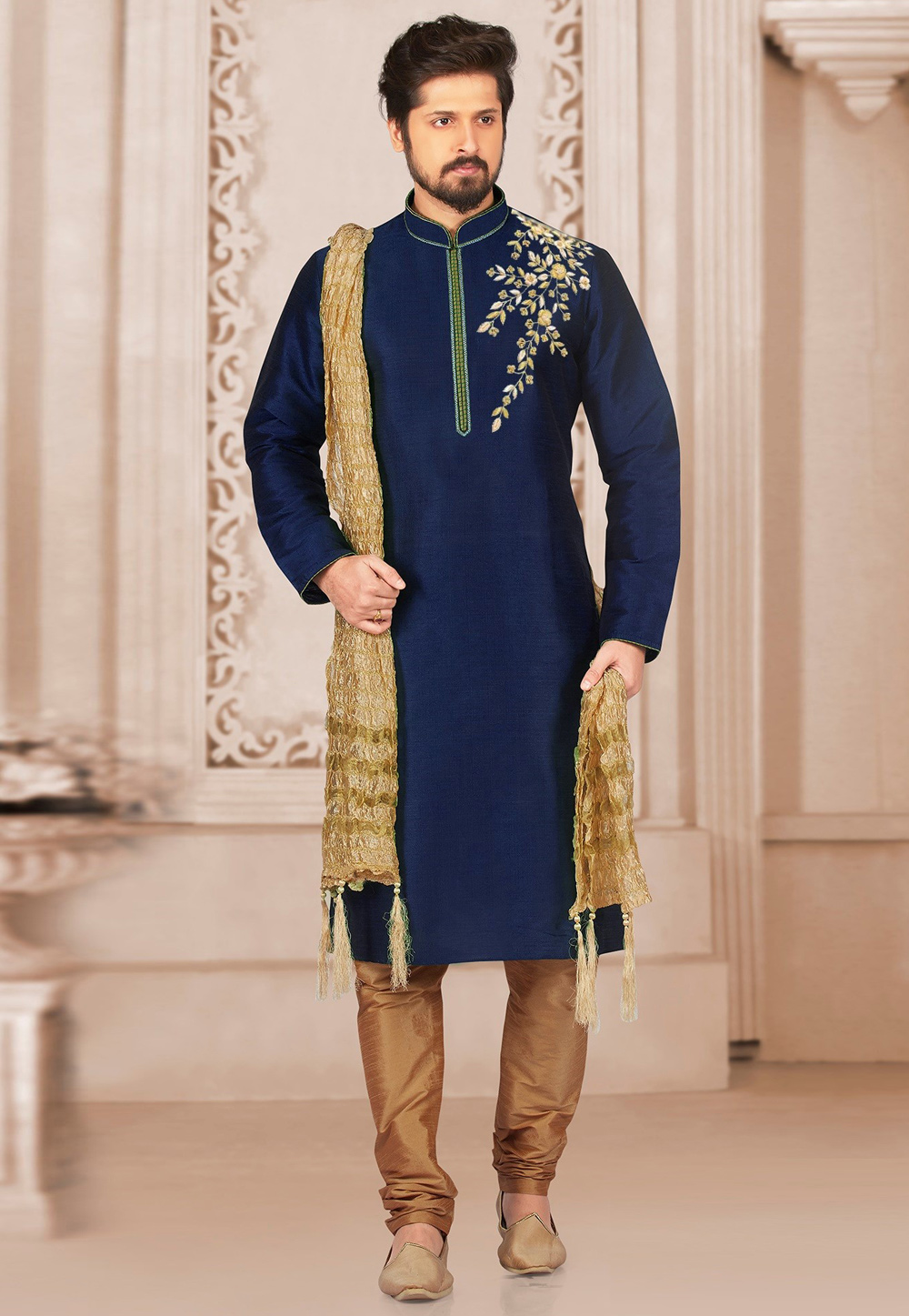 Navy Blue Dupion Silk Kurta Pajama 311879