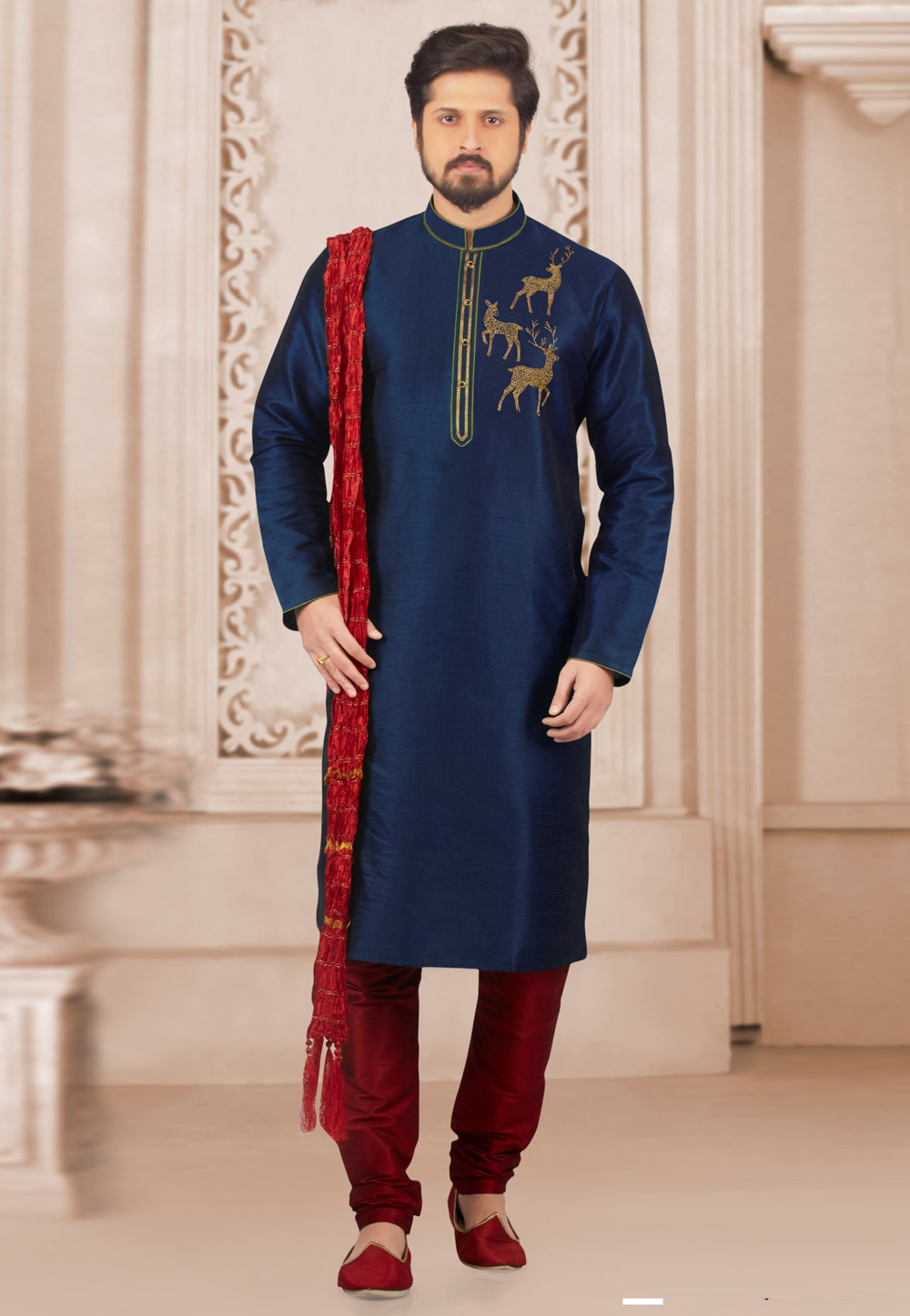 Navy Blue Dupion Silk Kurta Pajama 312931