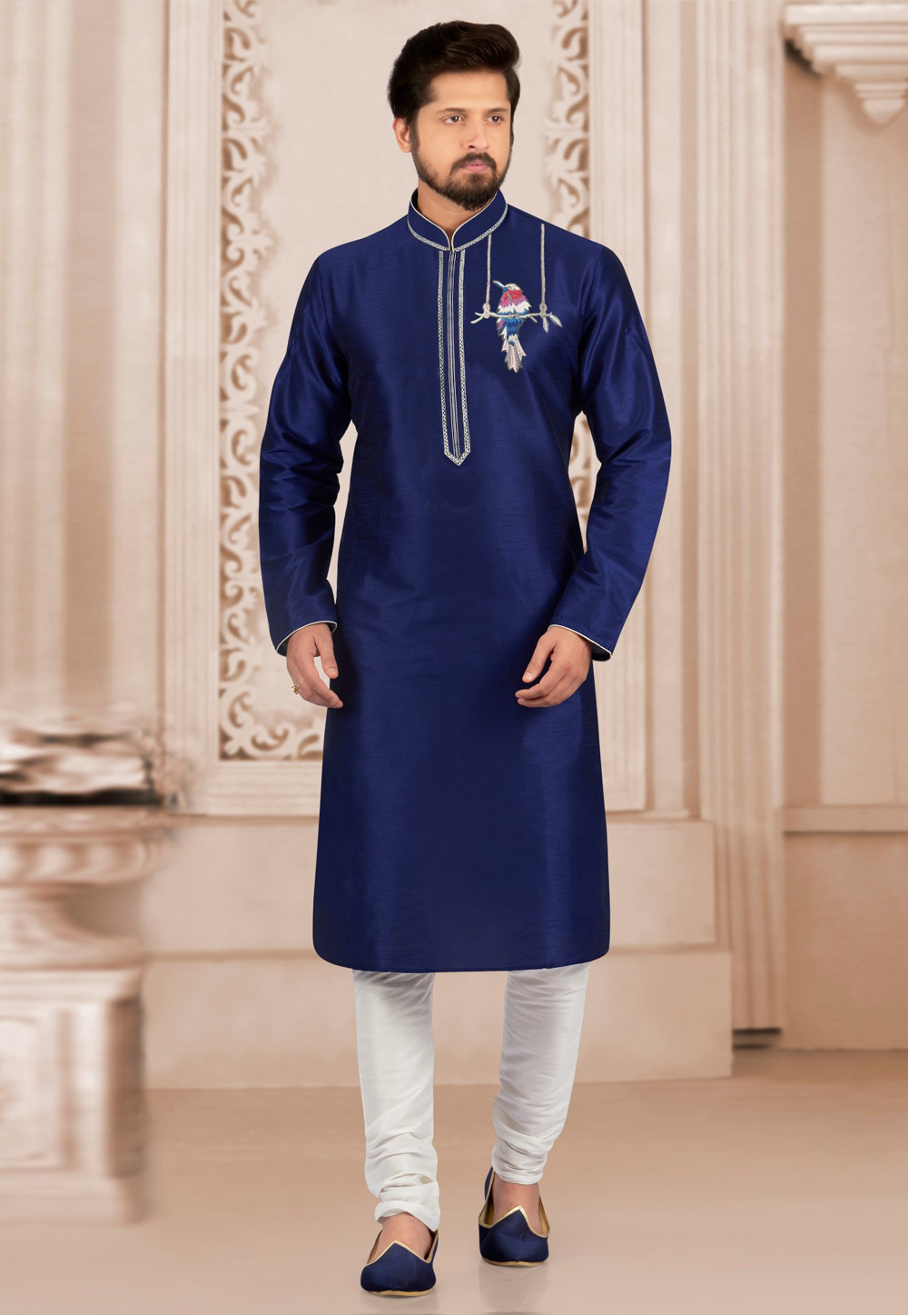 Navy Blue Dupion Silk Kurta Pajama 312943