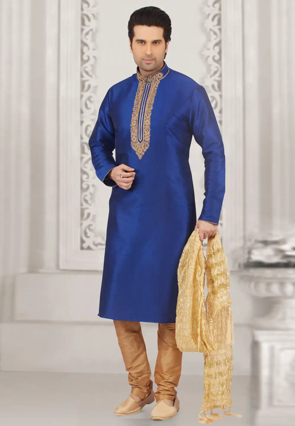 Navy Blue Dupion Silk Kurta Pajama 279676