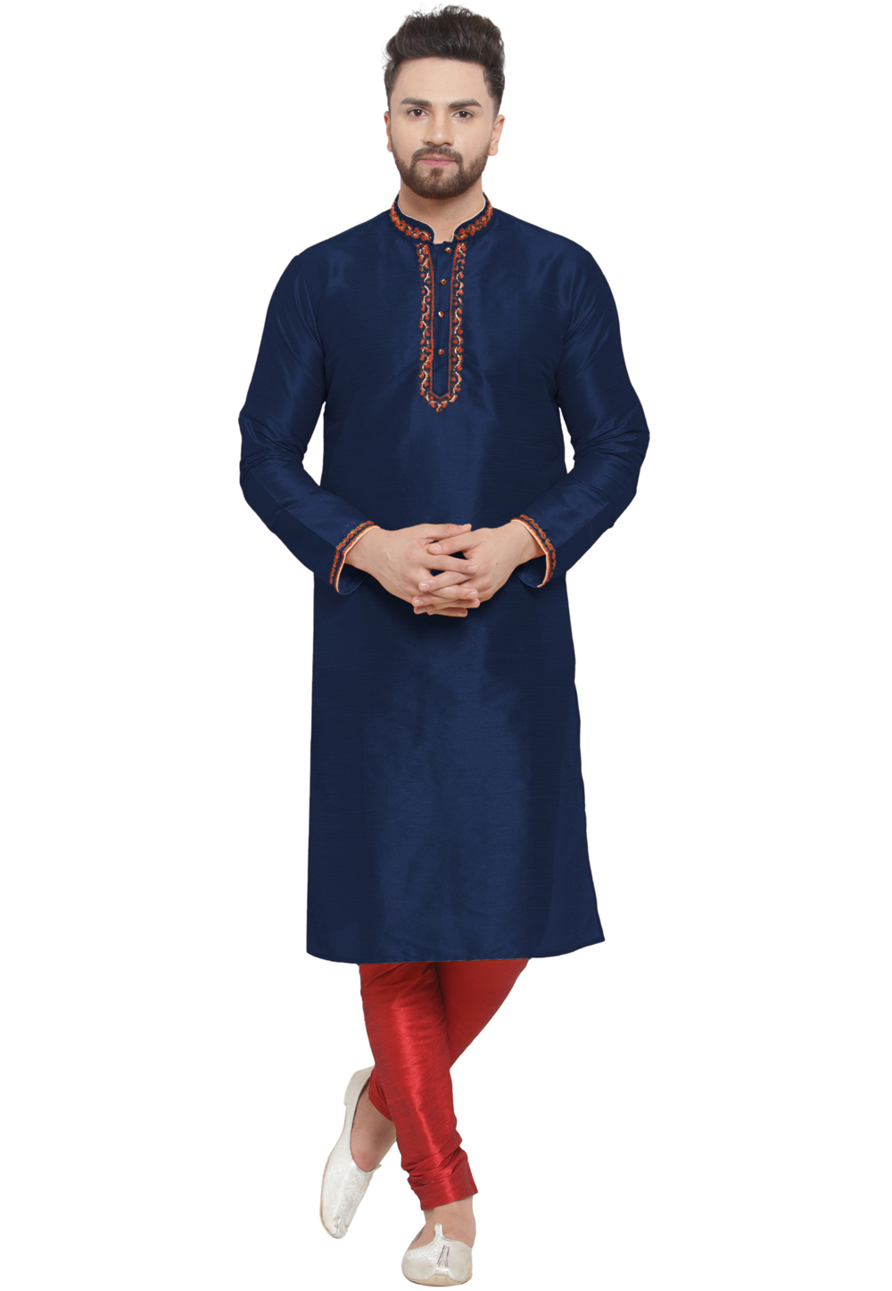 Navy Blue Dupion Silk Kurta Pajama 284920