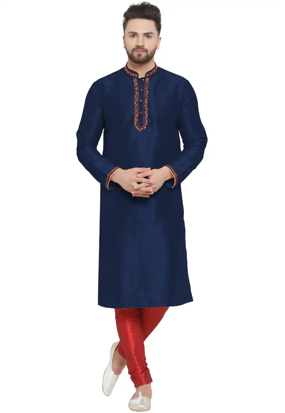 Navy Blue Dupion Silk Kurta Pajama 284920