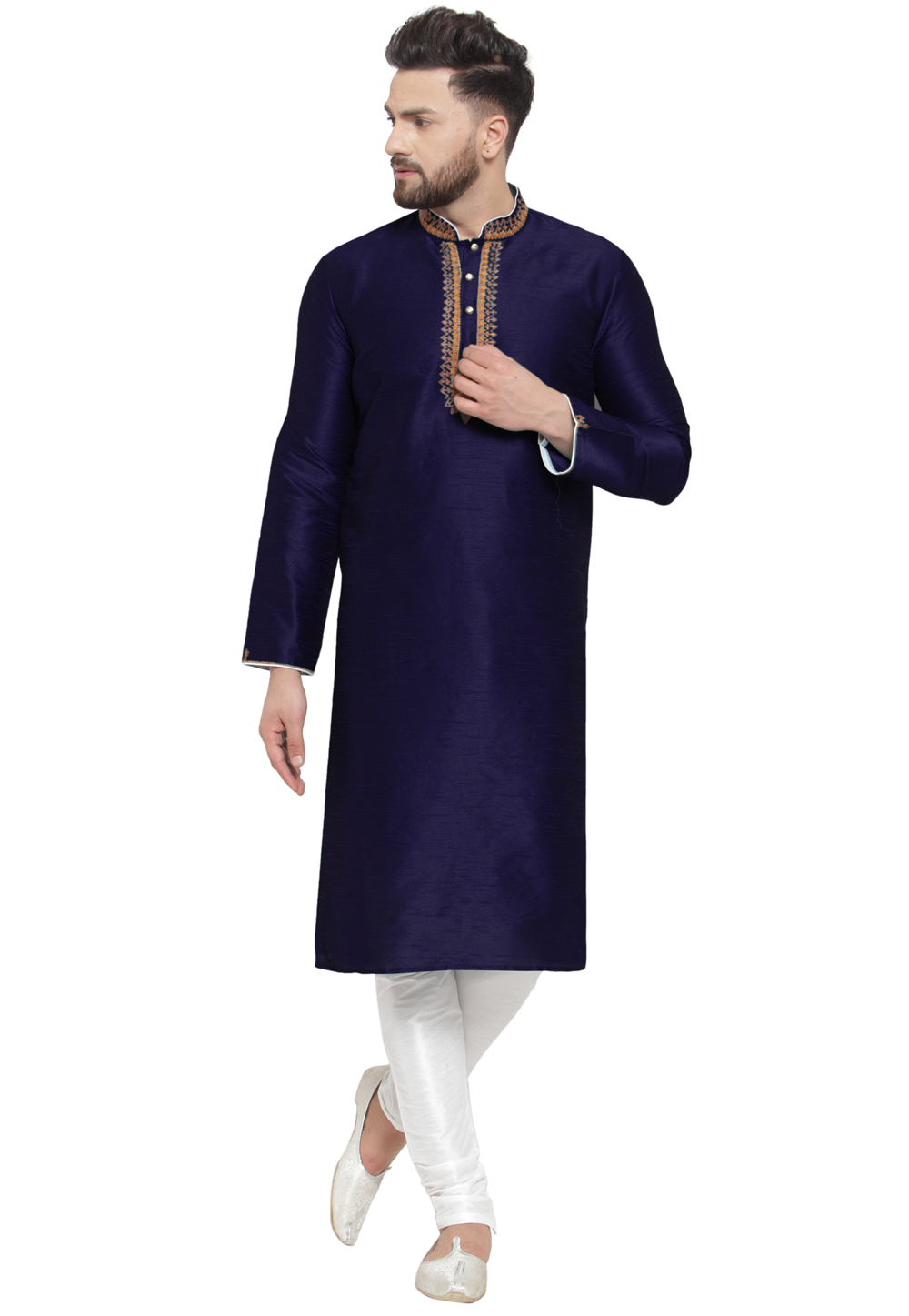 Navy Blue Dupion Silk Kurta Pajama 284942