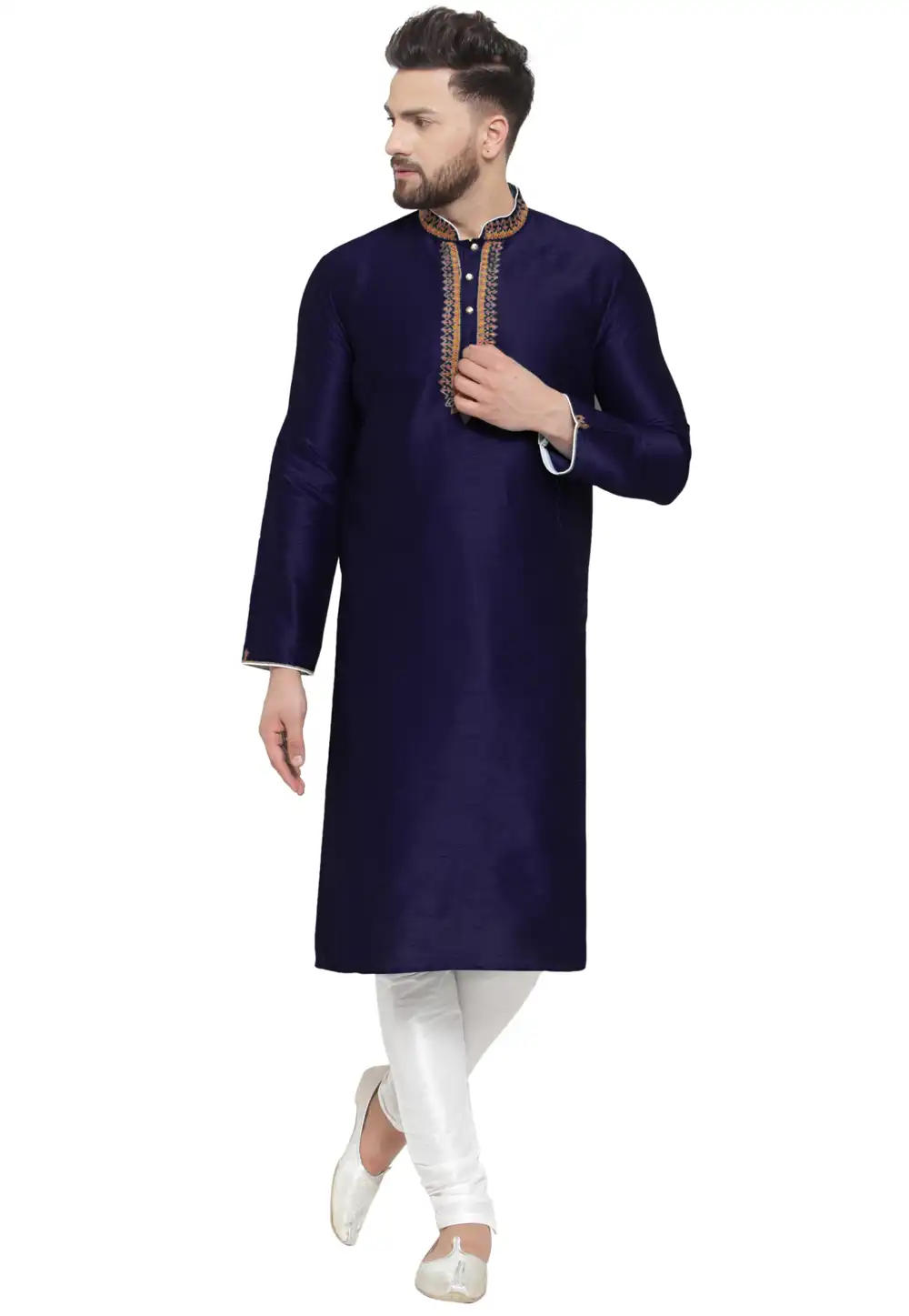 Navy Blue Dupion Silk Kurta Pajama 284942