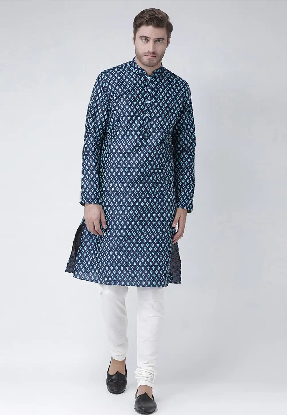 Navy Blue Dupion Silk Kurta Pajama 286430