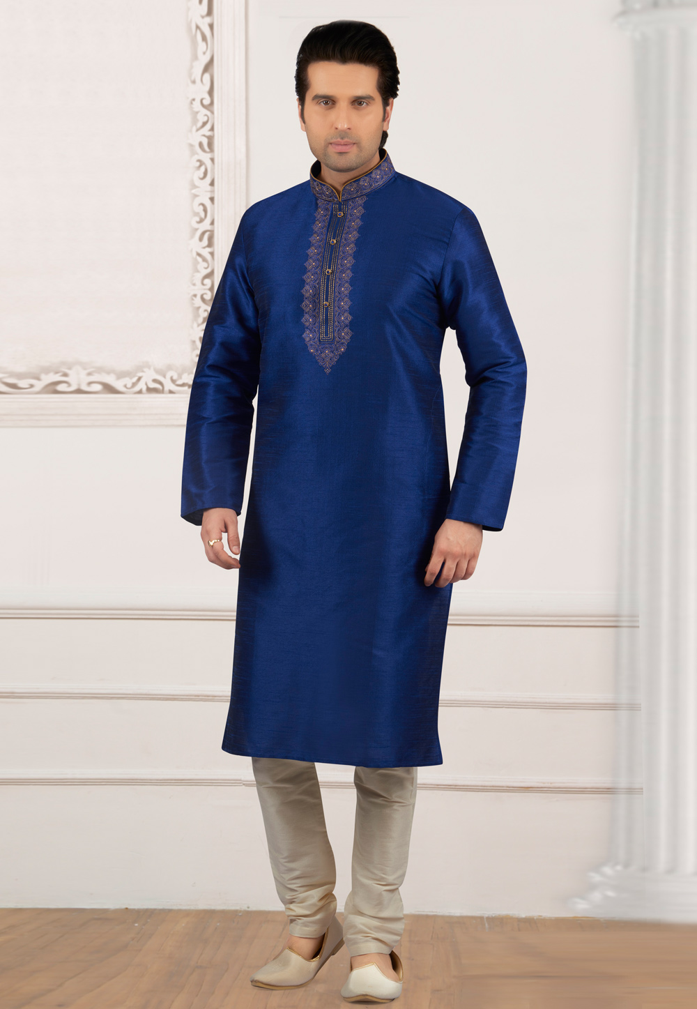 Navy Blue Dupion Silk Kurta Pajama 279430
