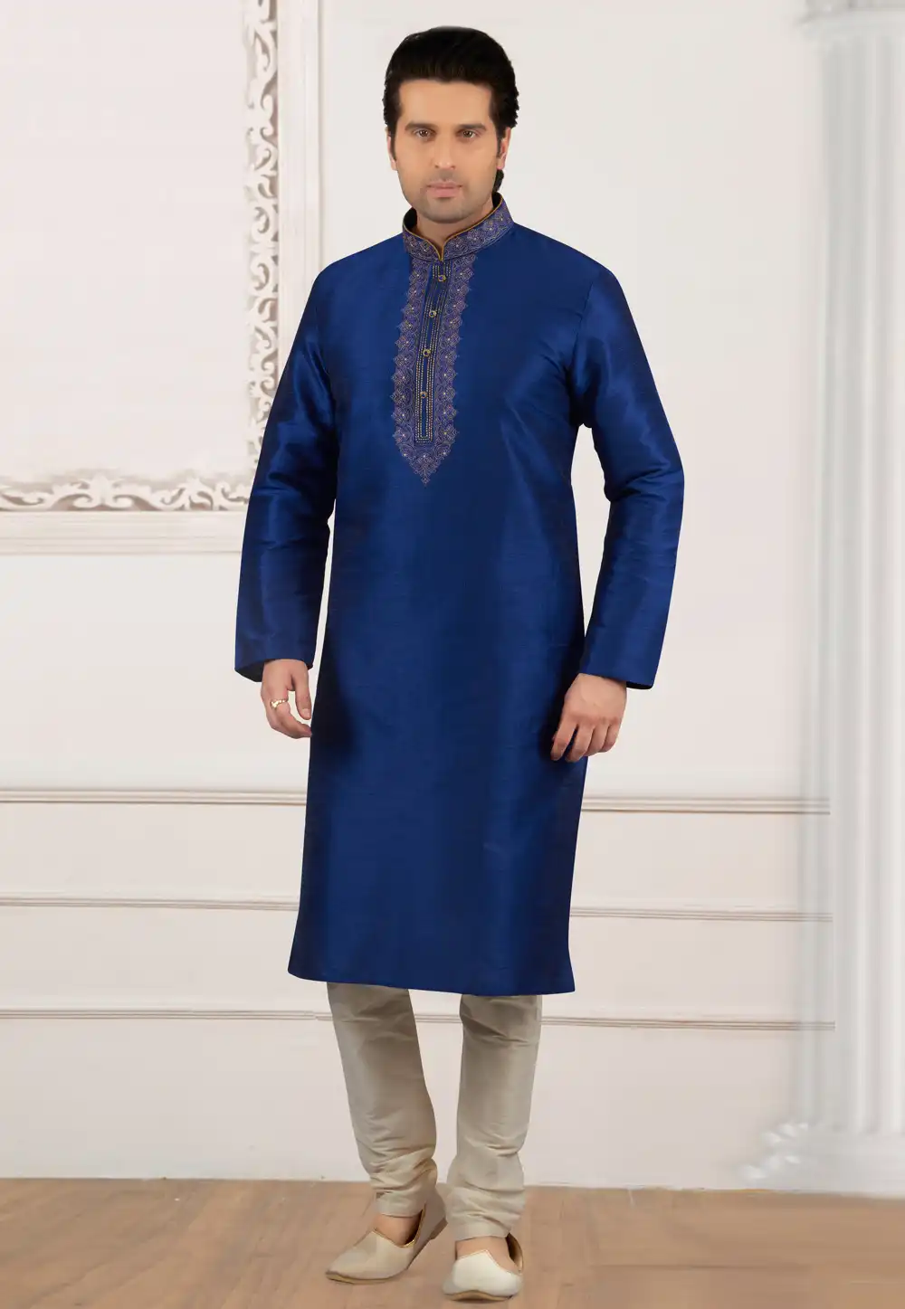 Navy Blue Dupion Silk Kurta Pajama 279430