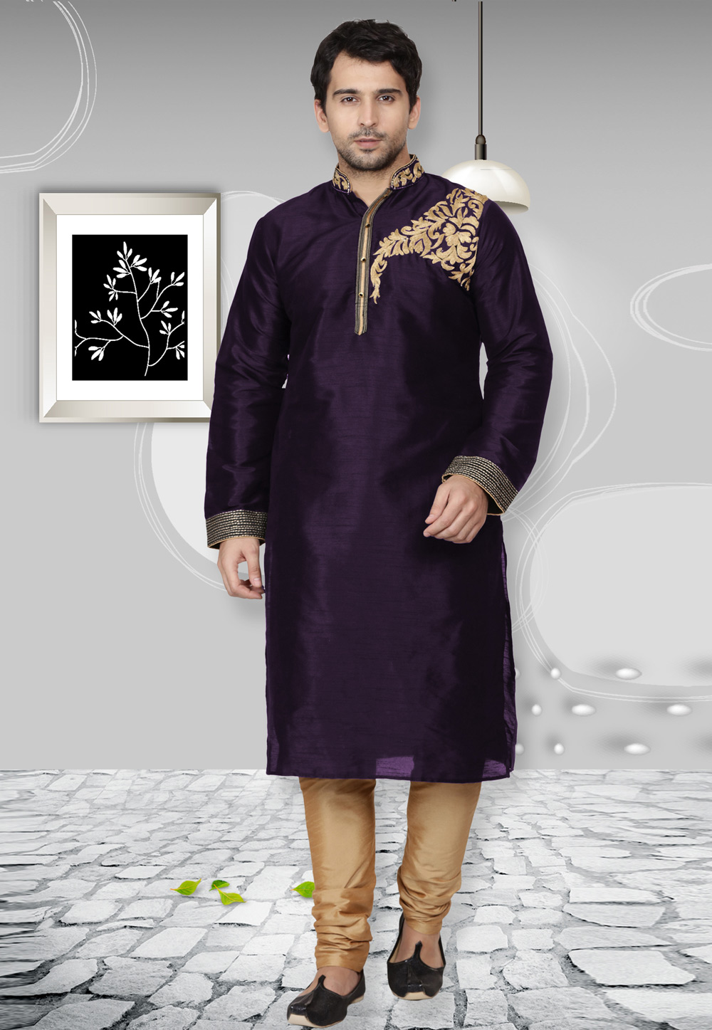 Navy Blue Dupion Silk Kurta Pajama 279440