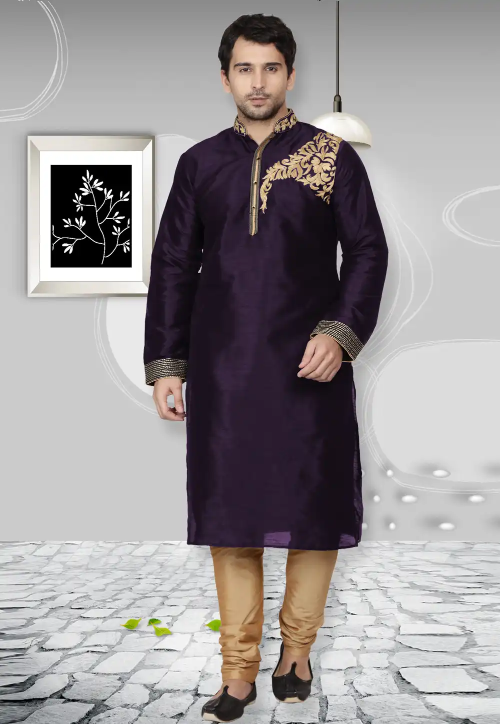 Navy Blue Dupion Silk Kurta Pajama 279440