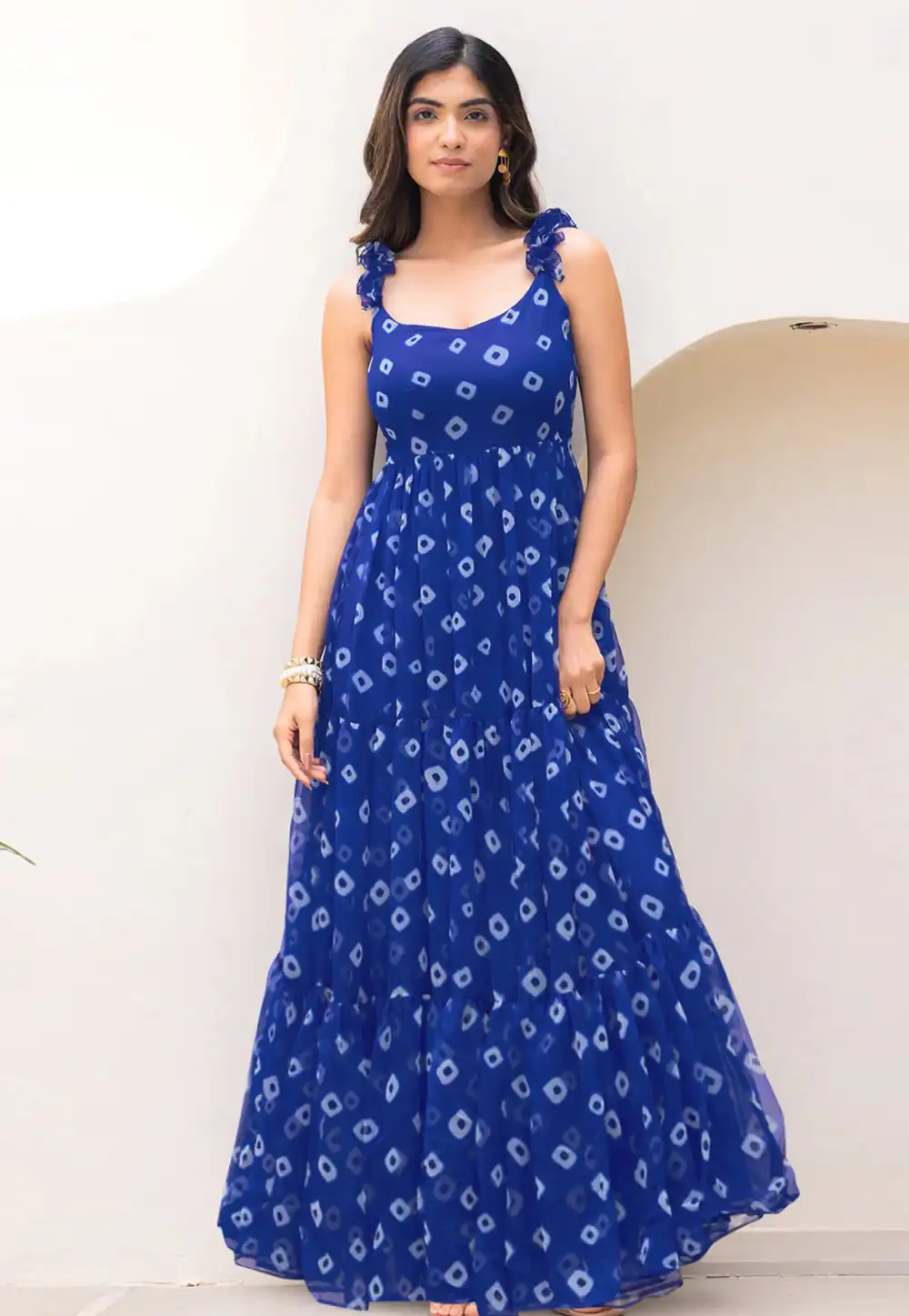 Navy Blue Faux Georgette Printed Gown 313599