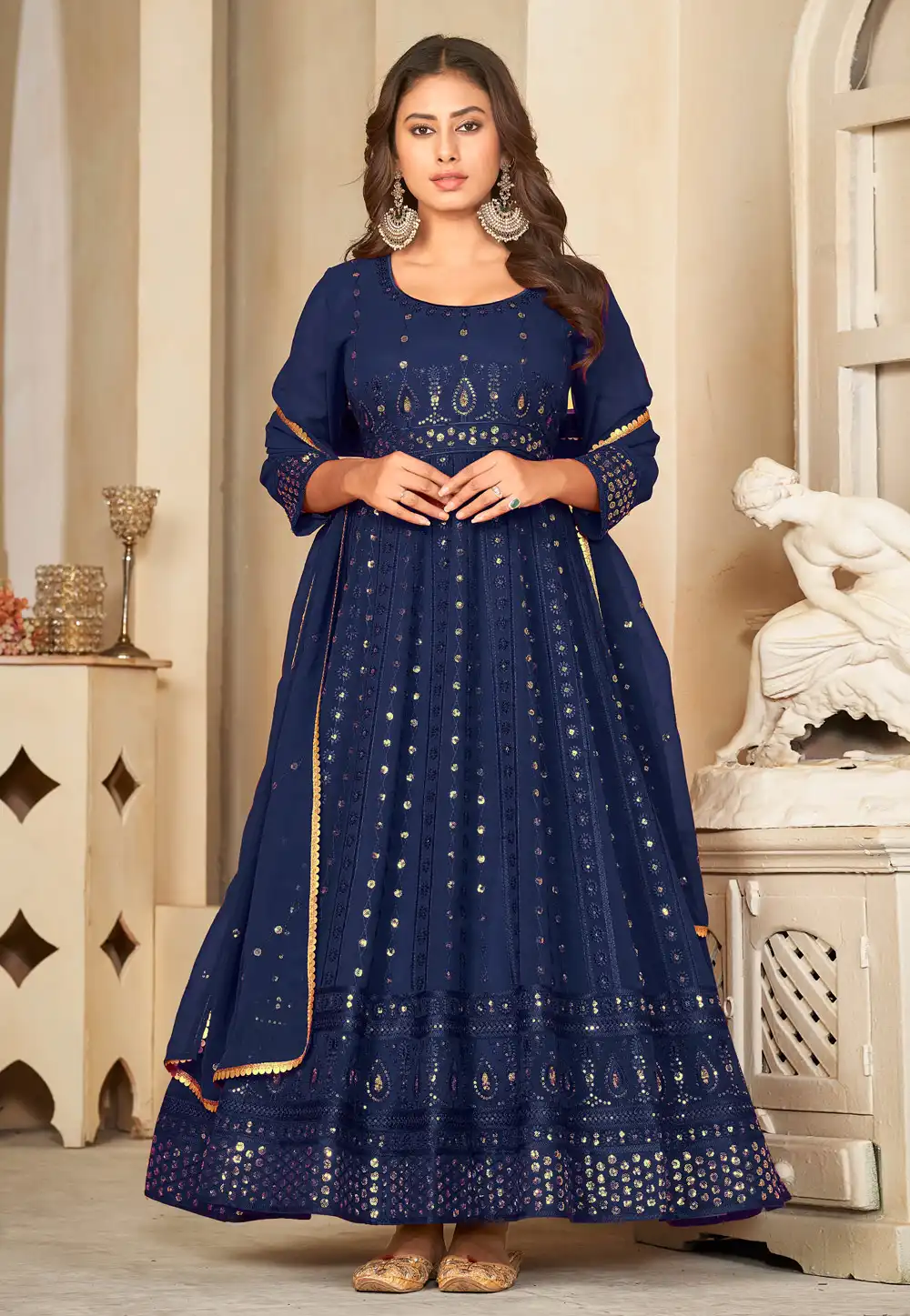 Navy Blue Georgette Anarkali Suit 282438
