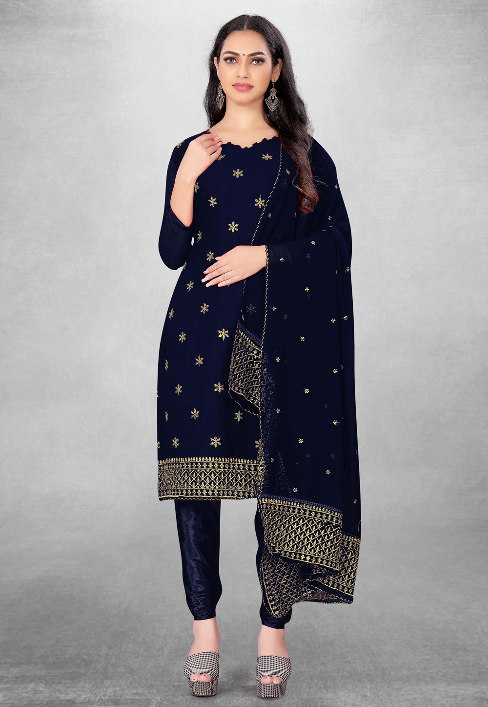 Navy Blue Georgette Churidar Suit 280679