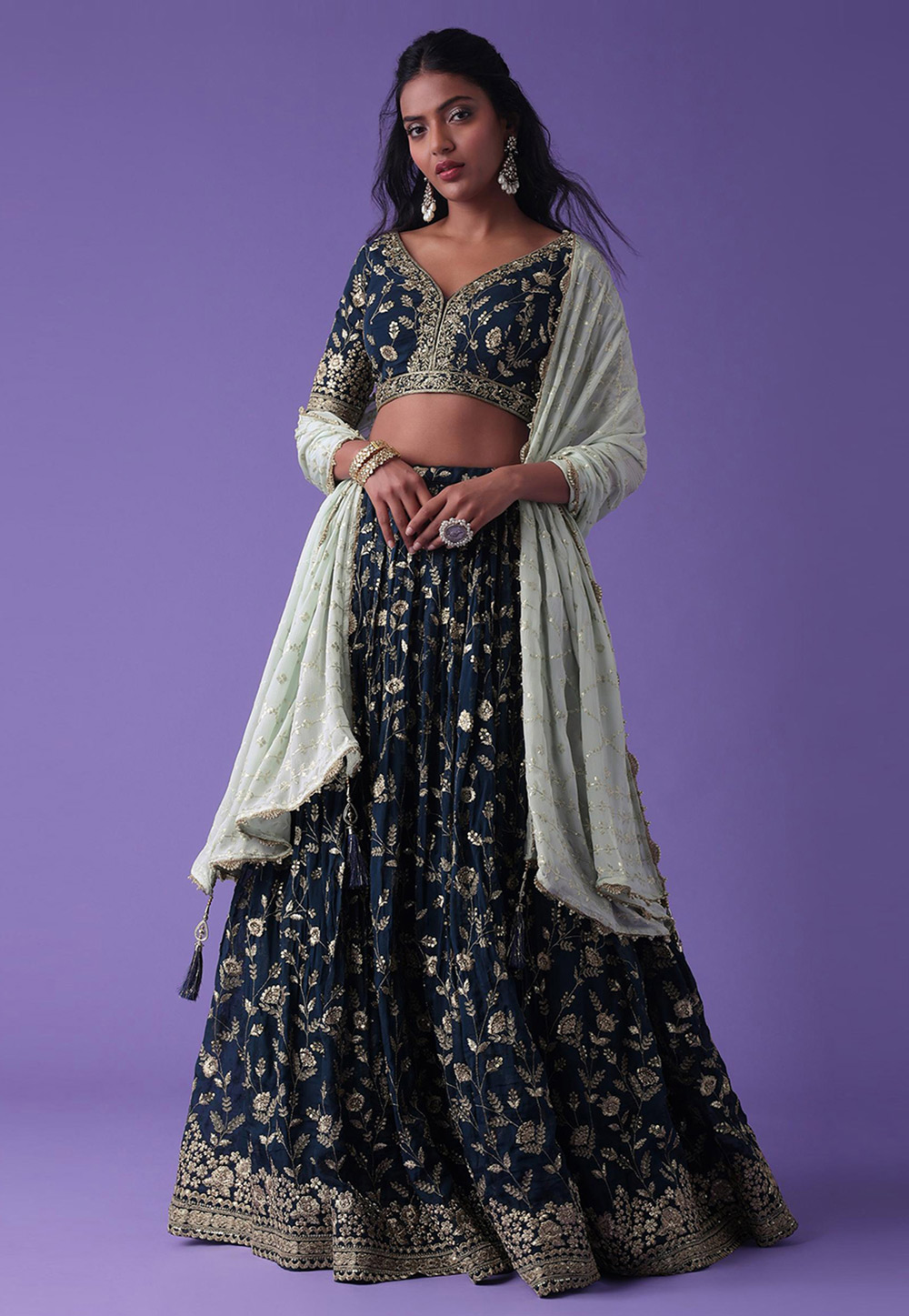 Navy Blue Georgette Circular Lehenga Choli 311523