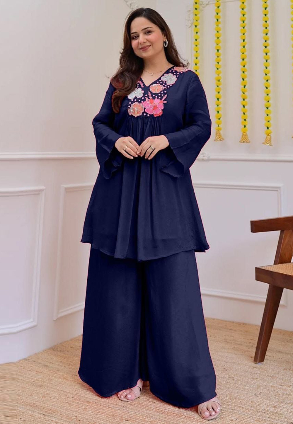Navy Blue Georgette Co-Ords Set 326779