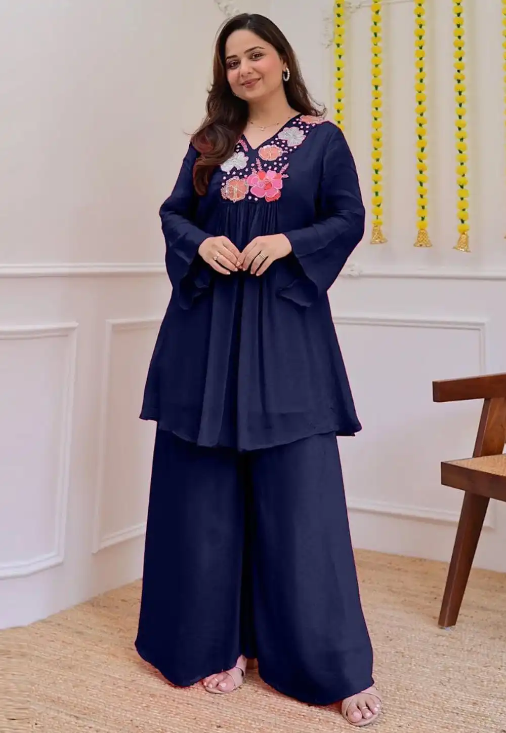 Navy Blue Georgette Co-Ords Set 326779