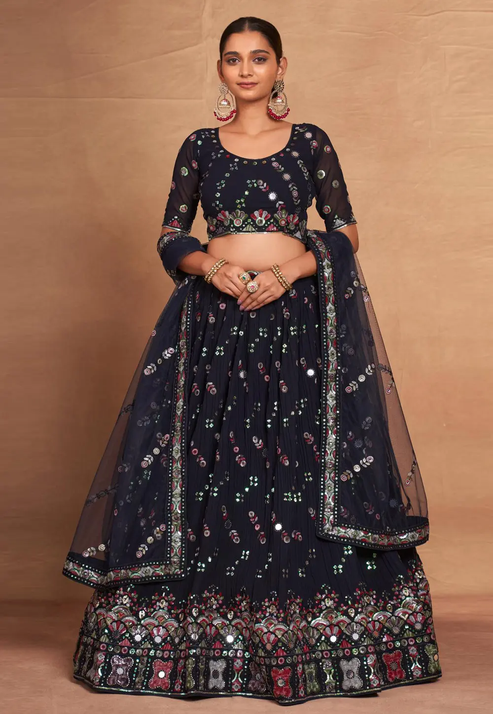 Navy Blue Georgette Lehenga Choli 304804