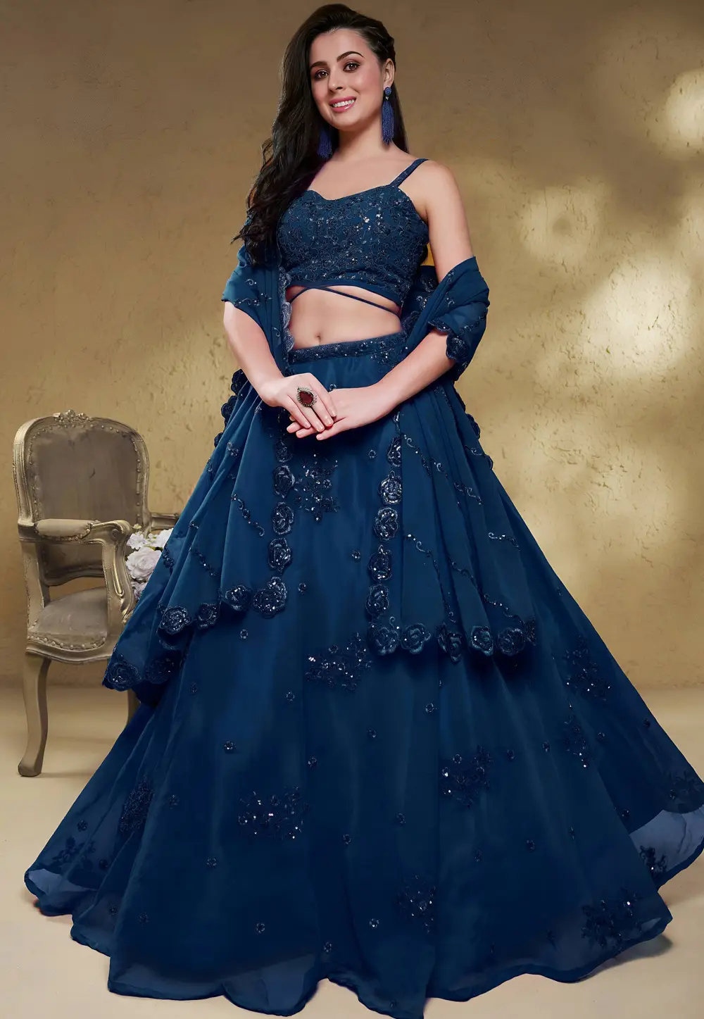 Navy Blue Georgette Lehenga Choli 335492