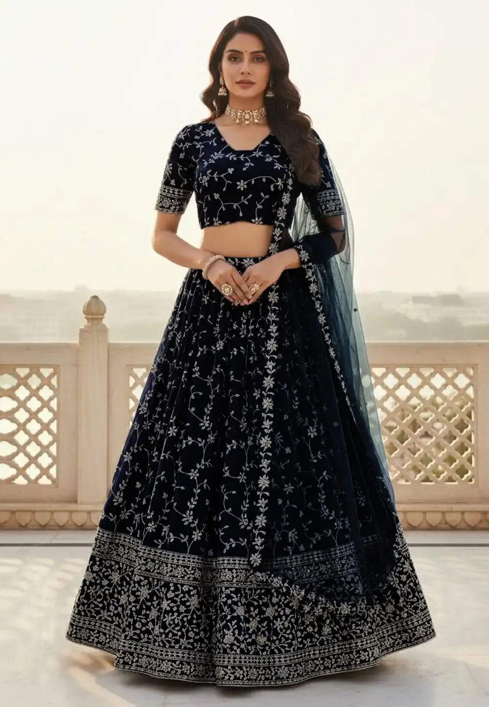 Navy Blue Georgette Lehenga Choli 329190