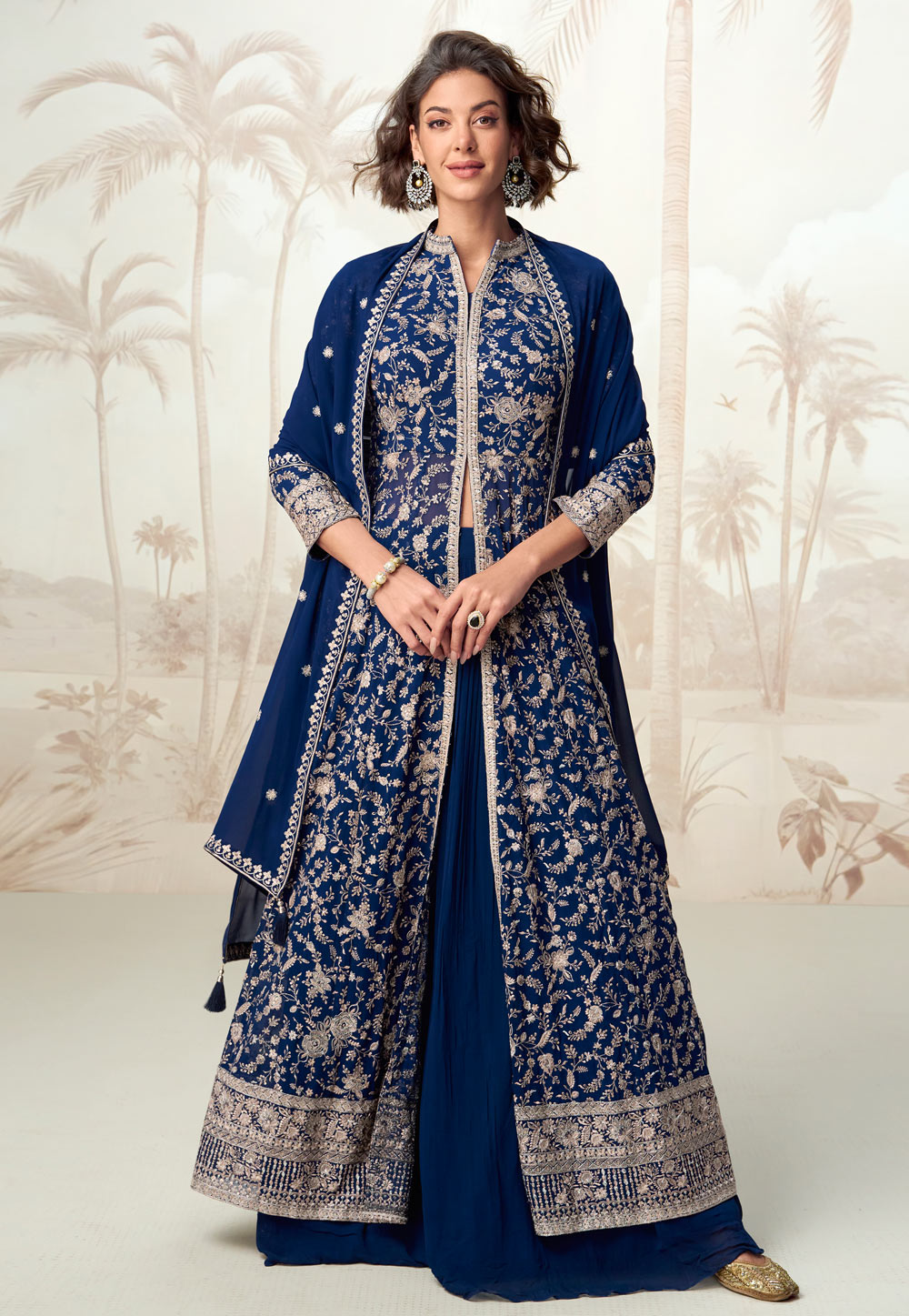 Navy Blue Georgette Long Choli Lehenga 311513