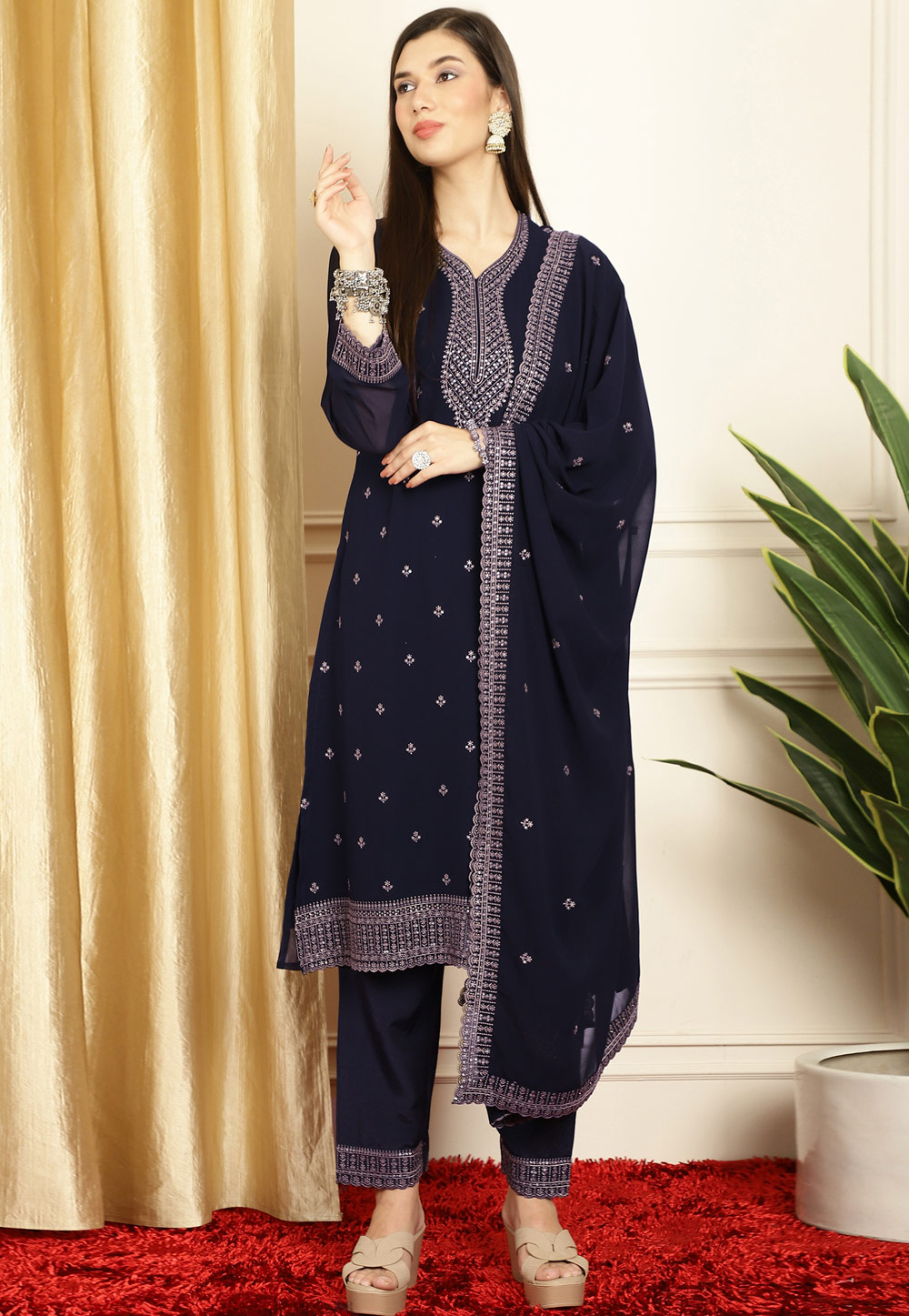 Navy Blue Georgette Pakistani Suit 310965