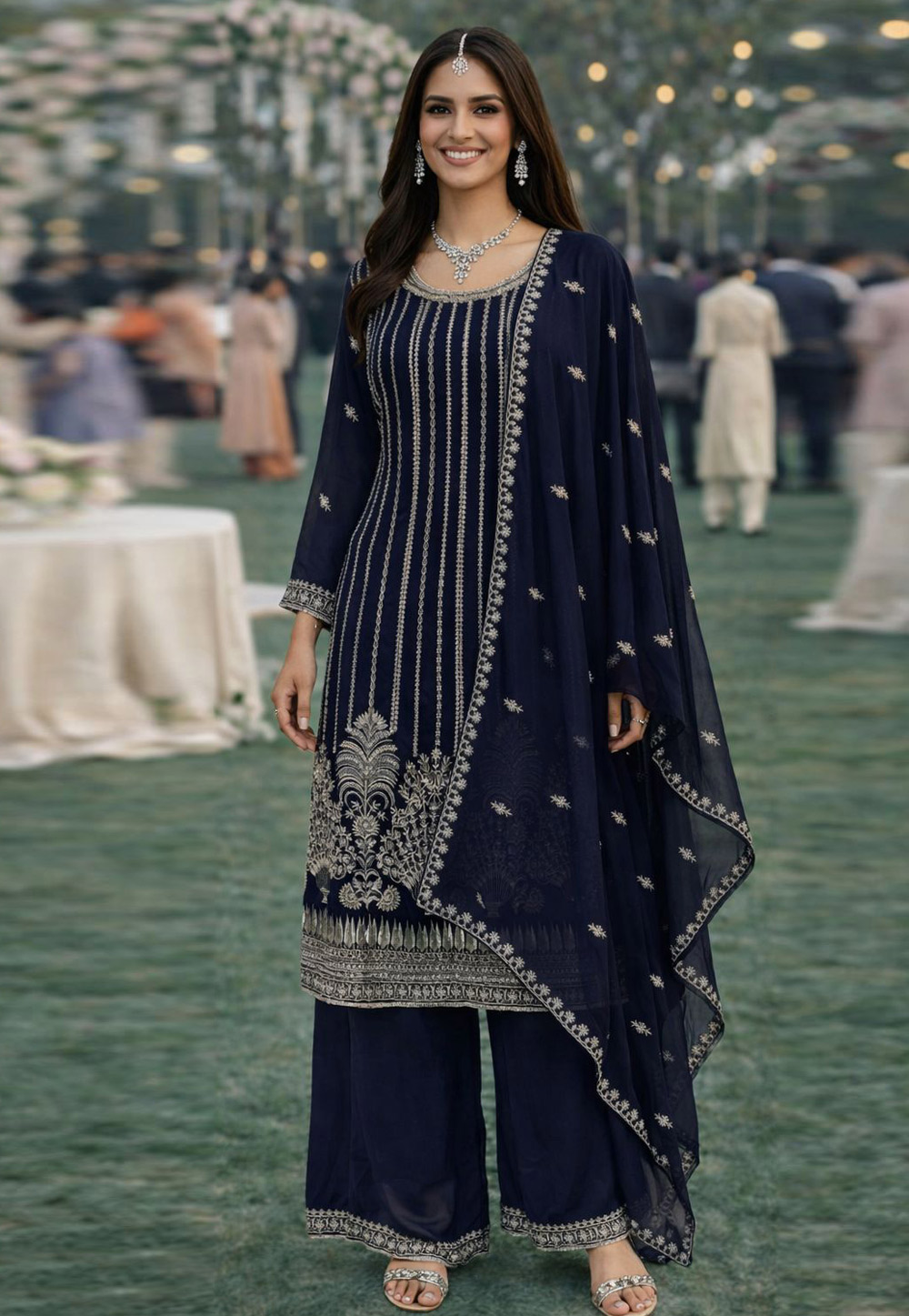 Navy Blue Georgette Pakistani Suit 327356