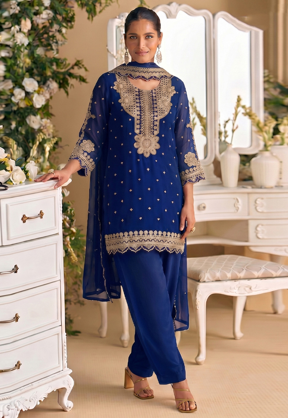 Navy Blue Georgette Pakistani Suit 329761
