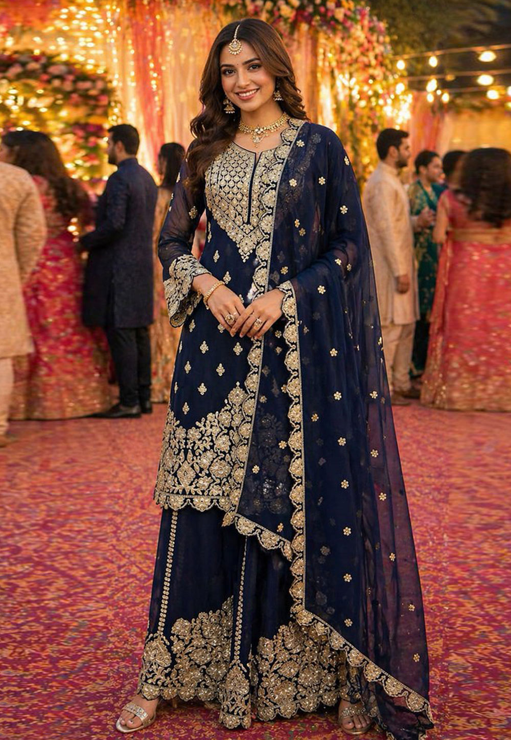 Navy Blue Georgette Palazzo Suit 328508