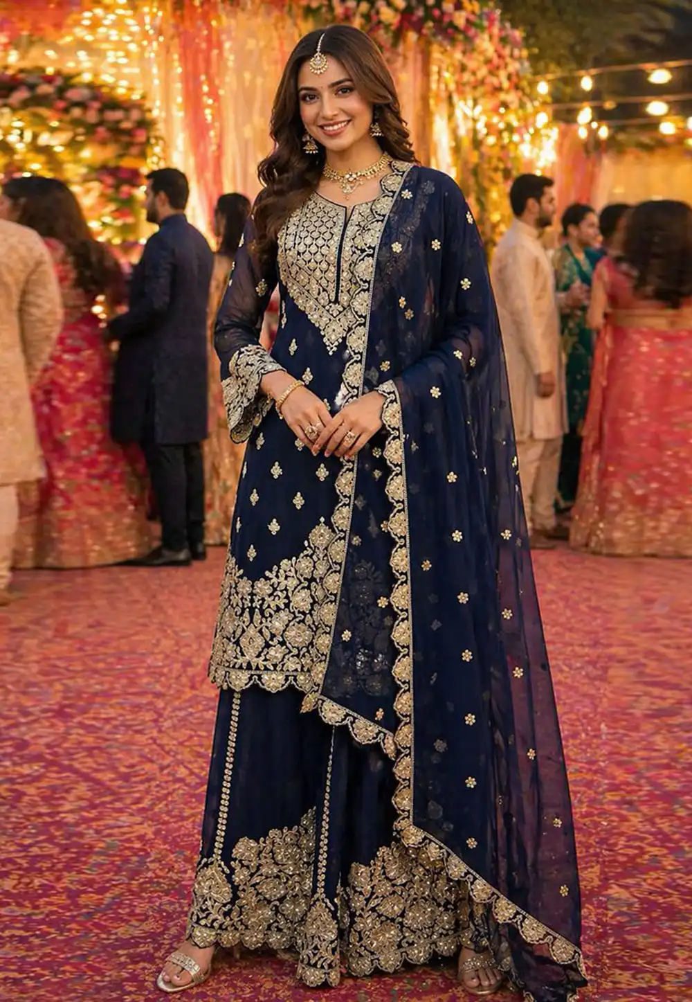 Navy Blue Georgette Palazzo Suit 328508