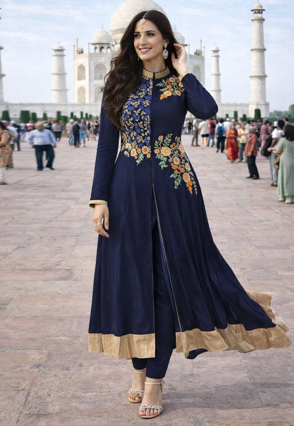 Navy Blue Georgette Readymade Anarkali Suit 323974