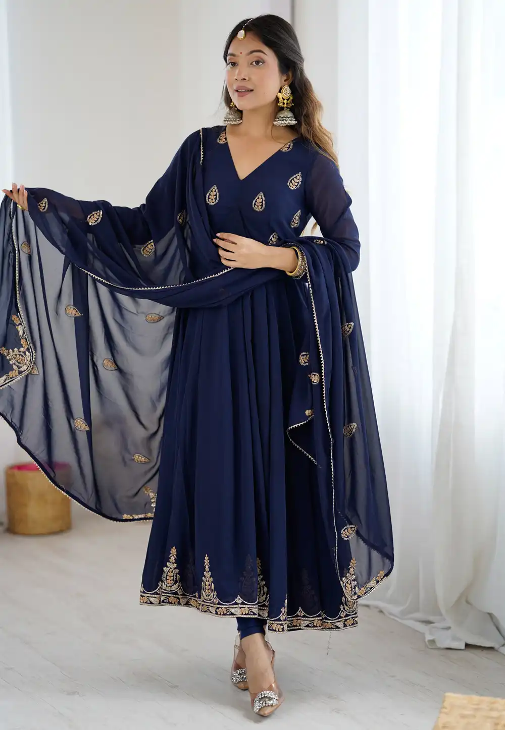 Navy Blue Georgette Readymade Anarkali Suit 314021