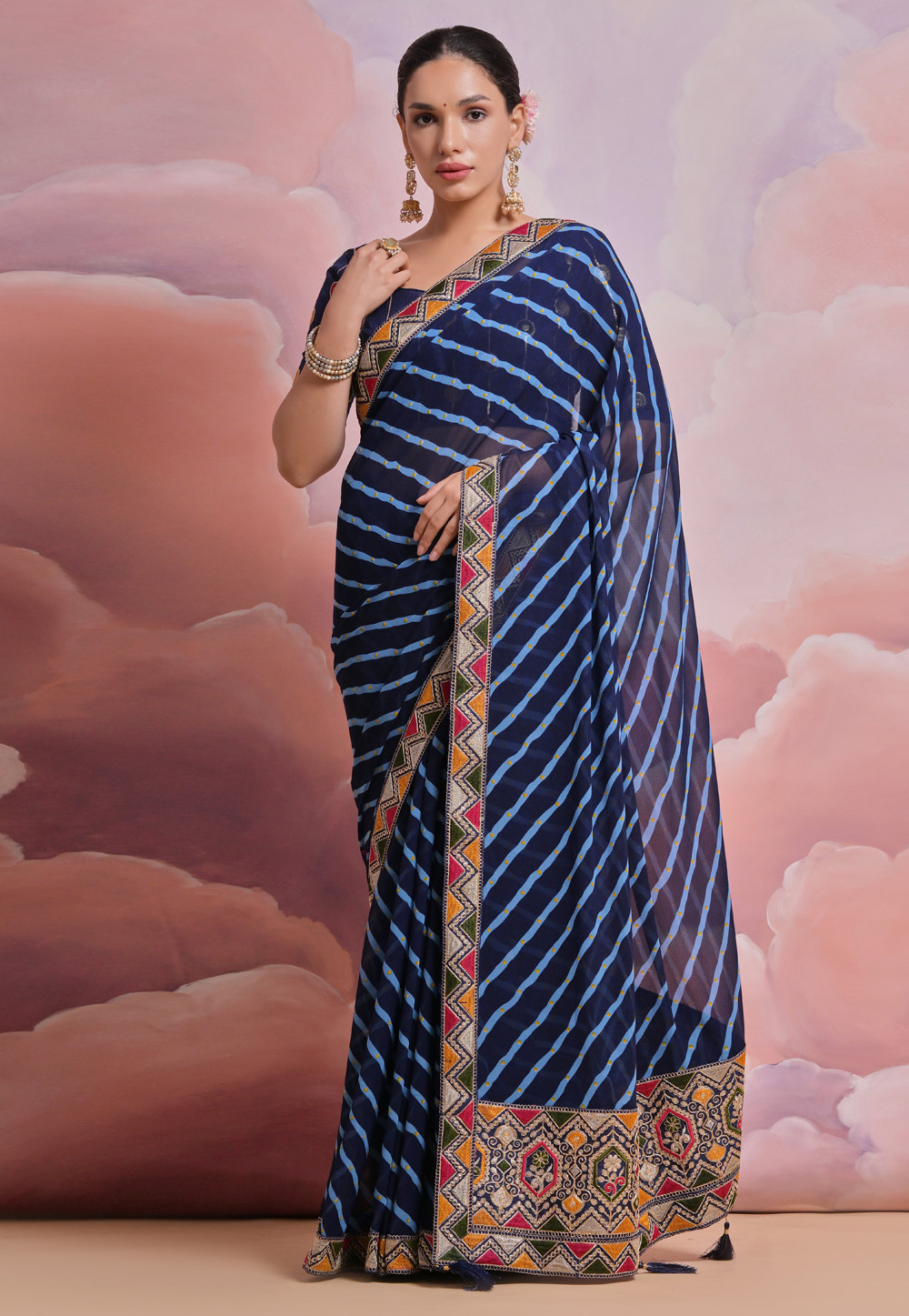 Navy Blue Georgette Saree With Blouse 279857