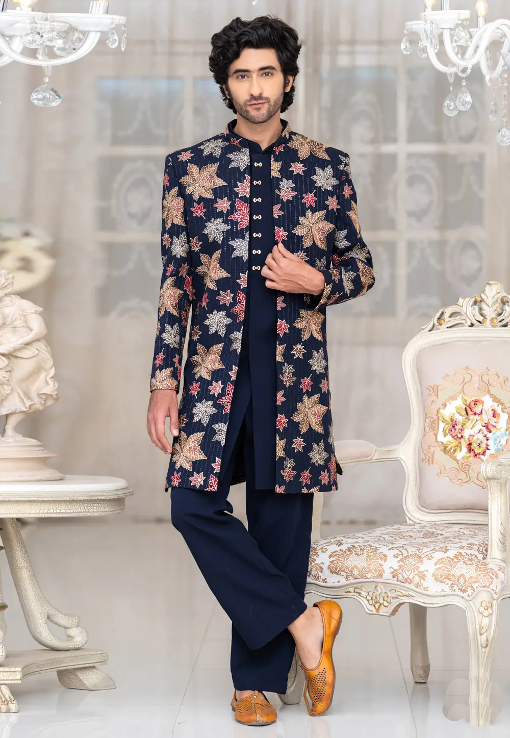 Navy Blue Imported Indo Western Suit 336516